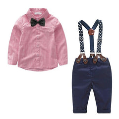 Boys Gentleman Bow Tie Shirts + Suspender Pants