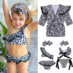 3 Pcs Girls Leopard Swimsuit