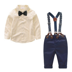 Boys Gentleman Bow Tie Shirts + Suspender Pants