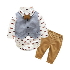 3 Pcs Baby Boy Vest Romper + Pants + Bow Set