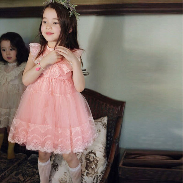 Girls Tutu Lace Pink Dress