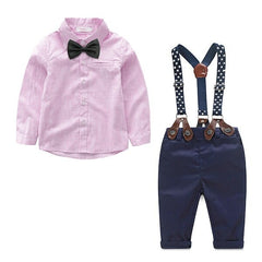 Boys Gentleman Bow Tie Shirts + Suspender Pants