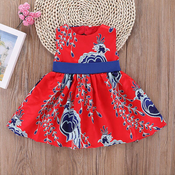 2-7 Years Girls Bow Peacock Red Dress