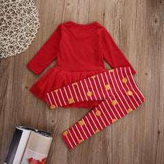 2PCS Baby Girls Xmas Tops Dress + Pants Sets