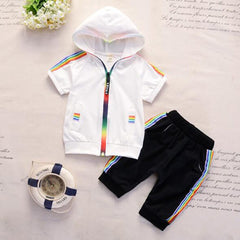 2 Pcs Boys Summersuit Hooded Shirt +  Short