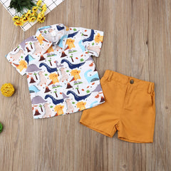 2 Pcs Boys Dinosaur Shirts + Shorts Summer Set