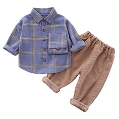 0-5 Years Boys Plaid Pattern Shirt + Trousers