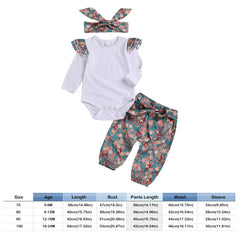 3 Pcs Baby Girl Floral Rompers + Pants + Headband