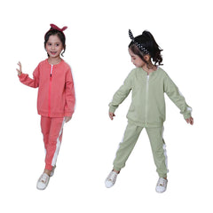 2 Pcs Girls Zipper Tops + Pants Sets