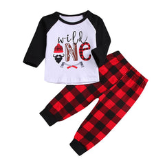 2 Pcs Baby Tops + Plaid Pants Suit