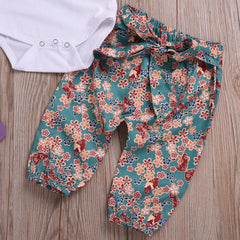 3 Pcs Baby Girl Floral Rompers + Pants + Headband