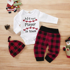 0-12M New Player In Town Baby Rompers + Pants + Cap Set