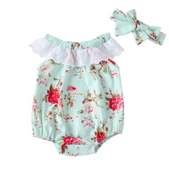 2pcs 3-12M Baby Girl Summer Jumpsuit + Hairband