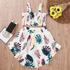 2 Pcs/set Girls Summer Leaf Tops + Skirt