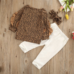 3Pcs 1-5 Years Girl Leopard Sweatshirt + Pants + Headband