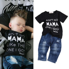 "AIN'T NO MAMA LIKE THE ONE I GOT" Boys T-shirt + Denim Hole Pants