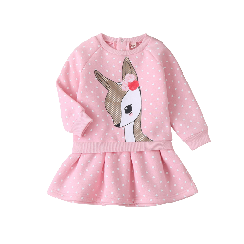 2Pcs Deer Pink Top + Skirt