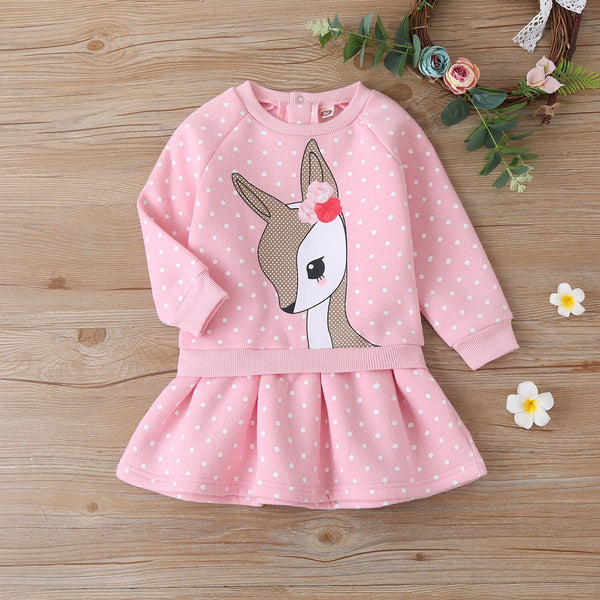 2Pcs Deer Pink Top + Skirt