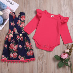 2 Pcs Baby Girl Rompers + Suspender Skirt