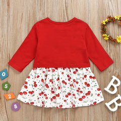 Casual Baby Girls Cherry Dress + Bowknot Tops Outfit