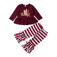 1- 6 Years Girls Thanksgiving Dress Tops + Ruffle Pants