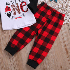 2 Pcs Baby Tops + Plaid Pants Suit