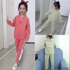 2 Pcs Girls Zipper Tops + Pants Sets