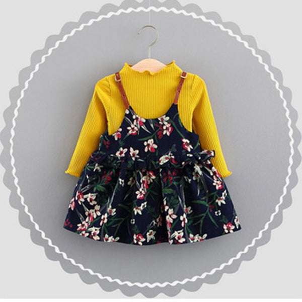 2PCS/Set Girls T-shirt + Floral Belt Skirt