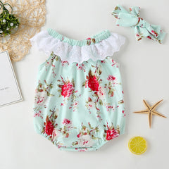 2pcs 3-12M Baby Girl Summer Jumpsuit + Hairband