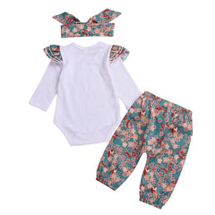 3 Pcs Baby Girl Floral Rompers + Pants + Headband