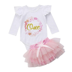 2 Pcs Baby Girls Romper + Tutu Skirt