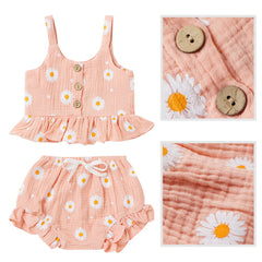 2 Pcs Girls Daisy Flower Summersuit