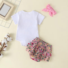 3 Pcs Baby Girls Romper + Floral Shorts + Headband