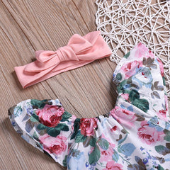 Baby Girl Spring/Summer Flower Dress+Bowknot Headband+Underwear