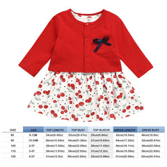 Casual Baby Girls Cherry Dress + Bowknot Tops Outfit