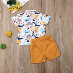 2 Pcs Boys Dinosaur Shirts + Shorts Summer Set