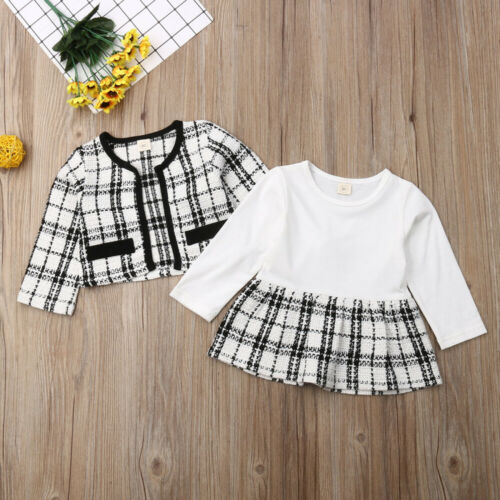 0-6 Years 2Pcs  Girls Plaids Coat Tops + Dress