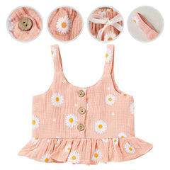 2 Pcs Girls Daisy Flower Summersuit